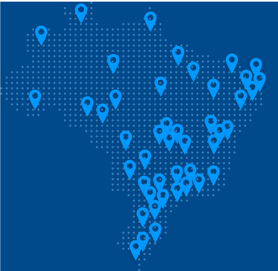 Mapa do Brasil mostrando os laboratórios credenciados